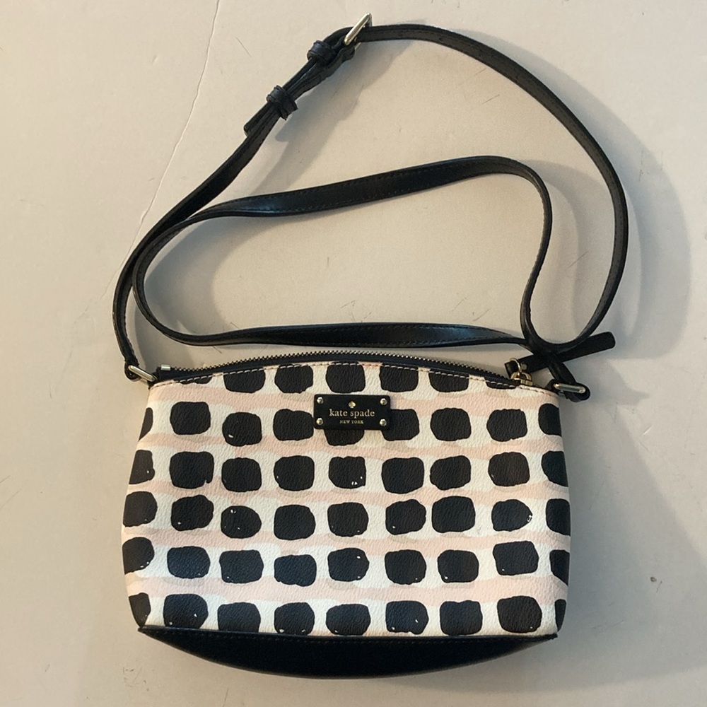Kate Spade leather crossbody bag NY Millie grove brick print black white pink